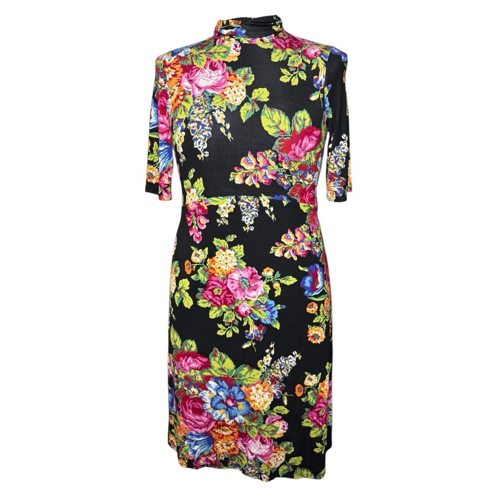 Anthropologie ETT:TWA Coreyell Turtleneck Stretch Black Colorful Fall Dress